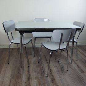 € 495= (tafel & 4 stoelen) table-extendable-chrome-formica-4-chairs-vintage-60s