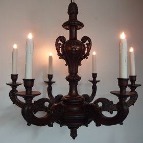 kroonluchter-notenhout-1910-antiek