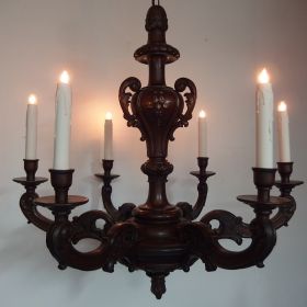kroonluchter-notenhout-1910-antiek