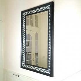 mirror-in-wood-frame-clad-with-fabric-black-white-zigzag-19th-century-antique
