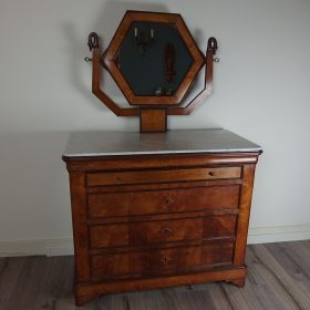 VERKOCHT commode-kersenhout-marmer-blad-spiegel-zwanen-antiek-19e-eeuw