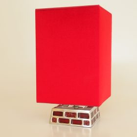 € 98,= (lamp & kap)<br>2 stuks beschikbaar lamp-aluminium-tibet-met-vierkant-hoog-model-lampenkap