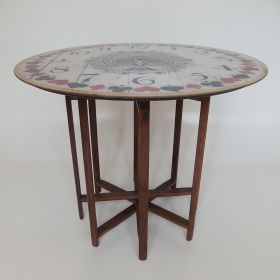 table-wood-spool-weaving-loom-clock-antique