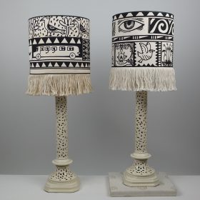 € 119,= & kap 25 cm vanaf € 93,=<br>2 stuks beschikbaar lamp-ceramic-ajour-with-high-straight-model-lampshade