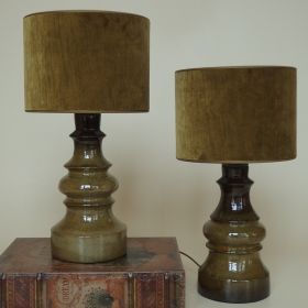 VERKOCHT stel-lampen-handgedraaid-aardewerk-Urbano-Fontana-Italy-jaren-70-vintage