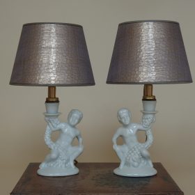 € 168,= (set v 2 stuks) &<br>lampenkap 17 cm vanaf € 43,= p.stuk set-lampen-porselein-limoges-frankrijk-engelen-wit-antiek