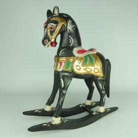 Painted-black-gold-wooden-rocking-horse