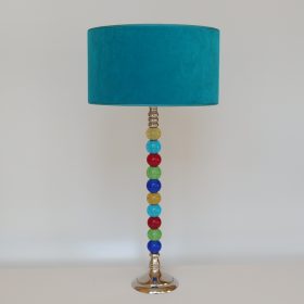 € 97,= & kap 25 cm vanaf € 54,=<br>2 stuks beschikbaar lamp-nikkel-en-gekleurde-glazen-kralen-met-laag-recht-model-lampenkap