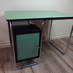 VERKOCHT bureau-chroom-metaal-formica-bureaublad-Torck-Belgie-jaren-50-vintage