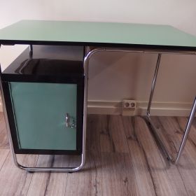 VERKOCHT bureau-chroom-metaal-formica-bureaublad-Torck-Belgie-jaren-50-vintage
