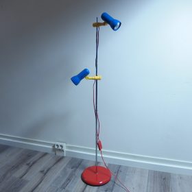VERKOCHT vloer-lamp-spots-metaal-memphis-rood-geel-blauw-jaren-80-vintage