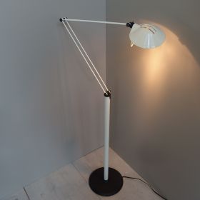 VERKOCHT vloerlamp-metaal-verstelbaar-wit-draaibaar-kap-ikea-jaren-80-vintage
