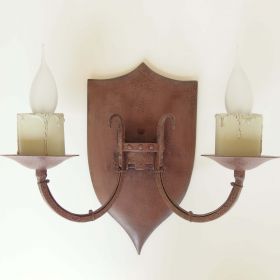 set-wall-lamp-wrought-iron-wood-shield-castle-50s