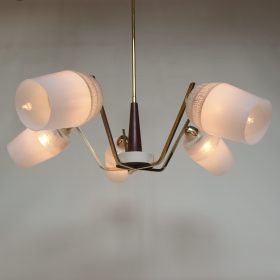 € 375,= hanglamp-messing-opalineglas-kappen-Frankrijk-jaren 50-vintage