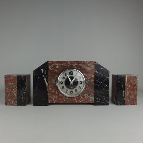€ 150,= marmer-mantel-klok-op-batterij-met-zijstukken-art-deco-jaren-300